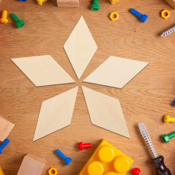 GOOHOCHY 30 Pcs Wood Chip Handicraft Materials Rhombus Cutout Shapes Chips Decor Beige