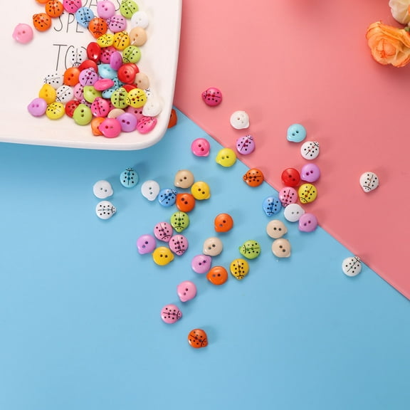ADDHAT Resin Buttons Cartoon Style Small Ladybug Shape For Diy Activities 300Pcs 12.5Mm Diameter