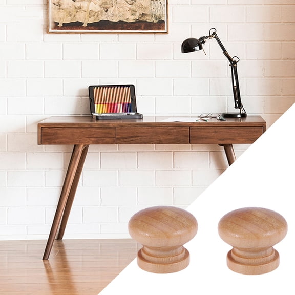 GOOHOCHY 30PCS Light Brown Round Wood Cabinet Knobs Drawer Pull Handles Universal Furniture Hardware