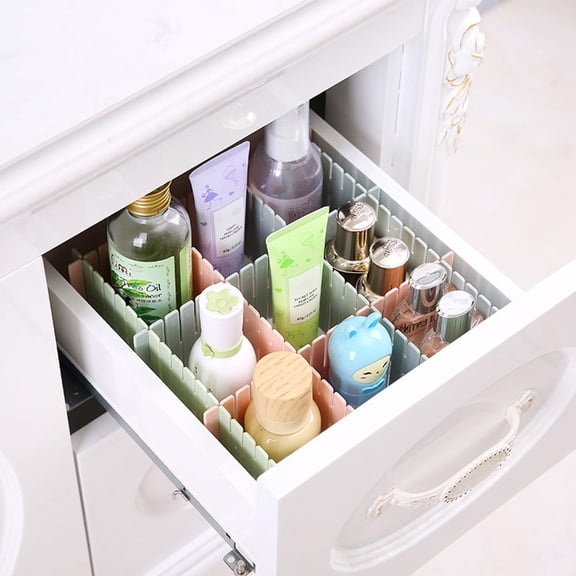 GOOHOCHY 32Pcs Plastic Drawer Dividers Adjustable Blue for Drawers 12.8 x 2.8 x 0.1in