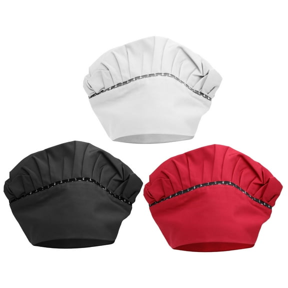 GOOHOCHY 3-Pack Chef Work Hats Cotton Kitchen Caps with Red Fish Pattern for Men and Women Cooking
