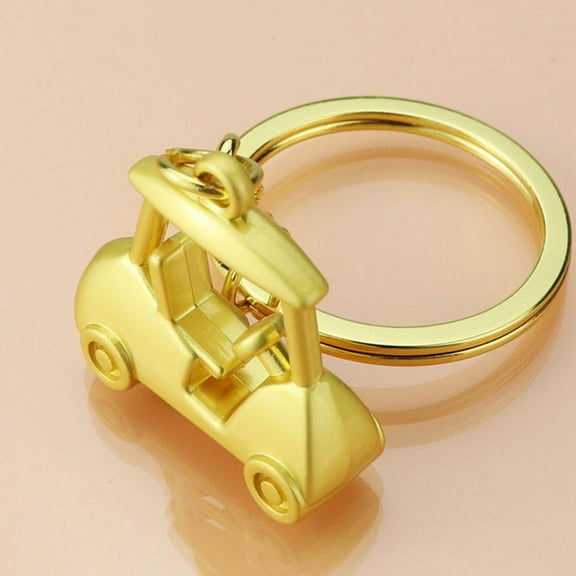GOOHOCHY 3Pcs Golden Metal Keychain for Golf Cart Shaped Key Chain Look