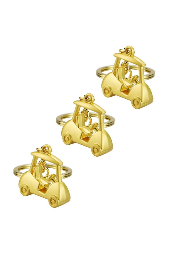 Golf Cart Shaped Key Chain Metal Pendant Golden 3pcs 1.2x1.1x0.4in