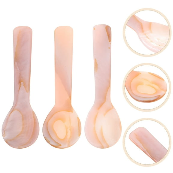 GOOHOCHY 3Pcs Shell Spoon Round Tiny Spoon 7.4x2.2x1in For Travel