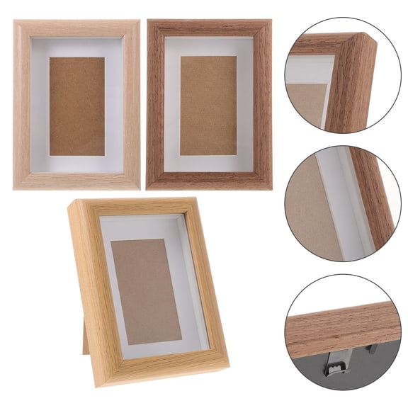 GOOHOCHY 3Pcs Small Desktop Photo Frame Oak Wood Rectangular for Home Users