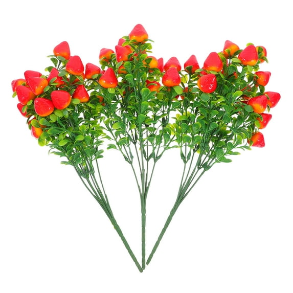 GOOHOCHY 3pcs Fake Strawberry Plant Home Decor Realistic Artificial Fruit Branch Bouquet For Table Centerpieces Strawberry Decorations Parties Photo Props