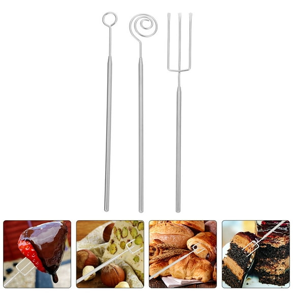 GOOHOCHY 3pcs Stainless Steel Candy Dipping Tool Chocolate Dipping Fork Spoon Set Baking Supplies DIY Baking Decoration Tool Kitchen Bakeware
