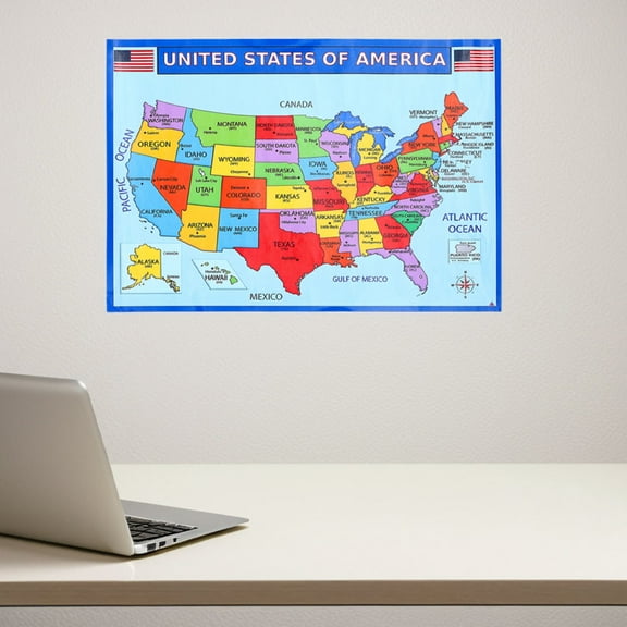 GOOHOCHY 3pcs Wall Art of United States Map Laminated Educational Posters for Kids Learning and Bedroom Decoration for Classroom Use