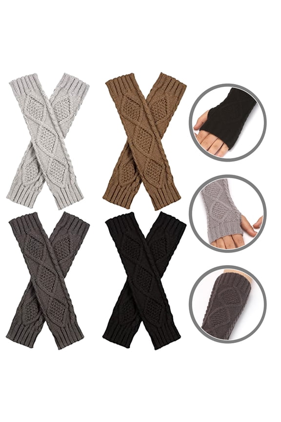 Knitted Arm Sleeves Acrylic Fibers 4 Pairs 11.8x3.1in For Women Winter Outdoor Activities