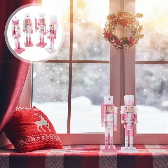 Mobutofu Nutcracker Puppet Wooden Assorted Color Christmas Nutcracker Decoration 4Pcs 9.4x3x2.6in