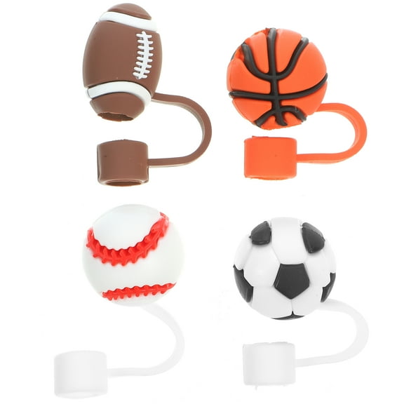 GOOHOCHY 4 Pcs Straws Drinking Reusable Soccer Stoppers Cap Dust Plug