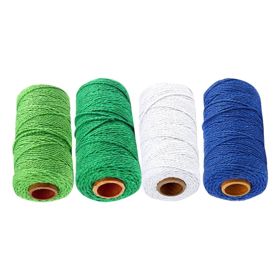 GOOHOCHY 4 Rolls 2mm Thick Bright Color Cotton Rope for Crafts, Wrapping, Art Projects - Green, Dark Green, Dark , White, Each