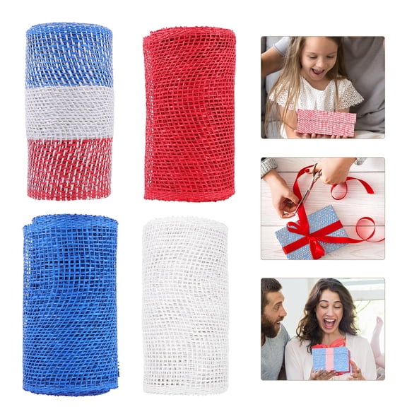 GOOHOCHY 4 Rolls Bouquet Wrapping Supplies Independence Day Mesh Ribbon Party Blue Decoration