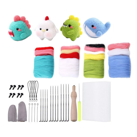 GOOHOCHY 4 Set Doll Making Manual Needle Felting Starter Kit Animal Doll Craft Wool Kit
