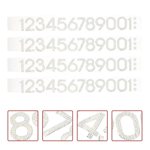 HINTRMENT 40Pcs Silver Rhinestone Number Patches Iron on Sewing Patch for Dress Bags Scarves