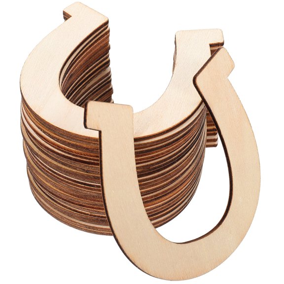 GOOHOCHY 48 Pcs Horseshoes for Decoration Unpainted DIY Wooden Pendant Shape Child