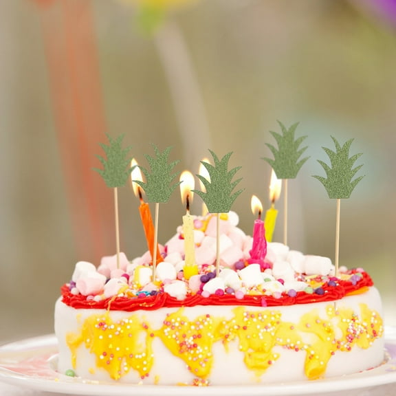 GOOHOCHY 48 Pcs Topper Cake Scenic Pineapple Leaf Shape Pool Party Size 1