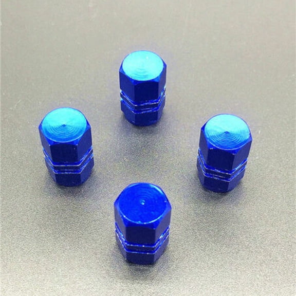 GOOHOCHY 4PCS Car Aluminum Rust Proof Tire Cover Nozzle (Blue)