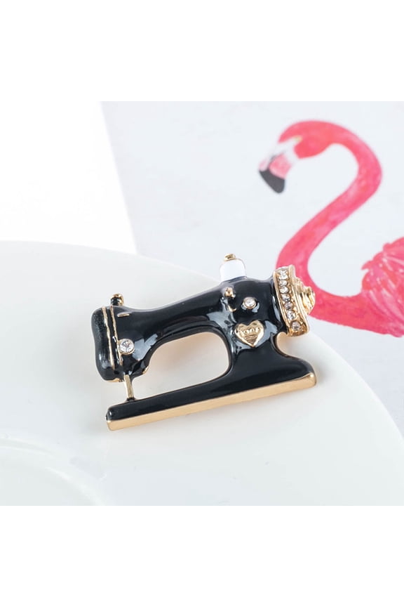 4PCS Women Vintage Brooches Alloy Black Sewing Machine Shape for Daily Wear