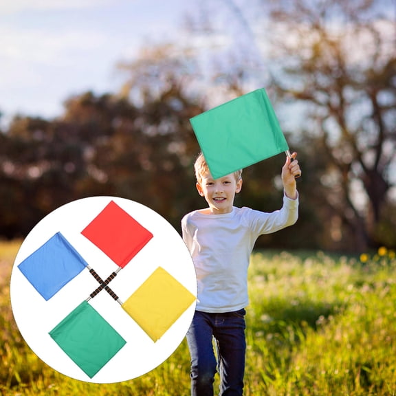 GOOHOCHY 4Pcs Assorted Color Stainless Steel Signal Flags for Sports and Traffic Use with Ergonomic Handle