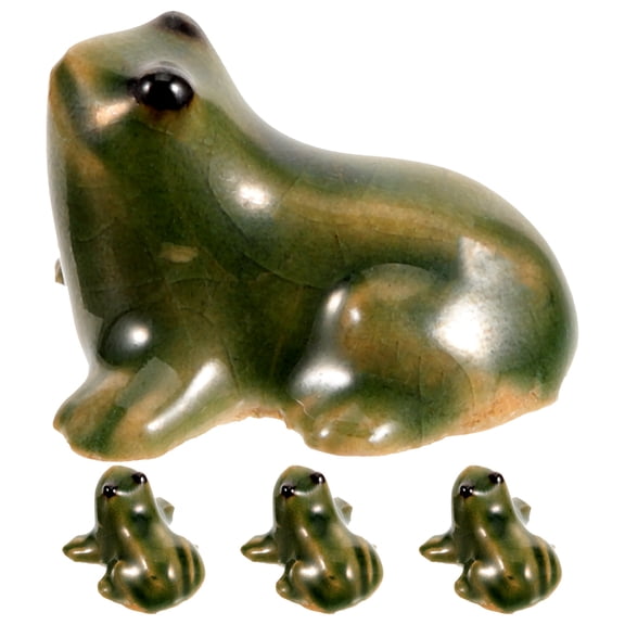 GOOHOCHY 4-Piece Dark Green Ceramic Frog Garden Statue Set, Animal Figurines for Patio, Desktop, Shelf Home Decor