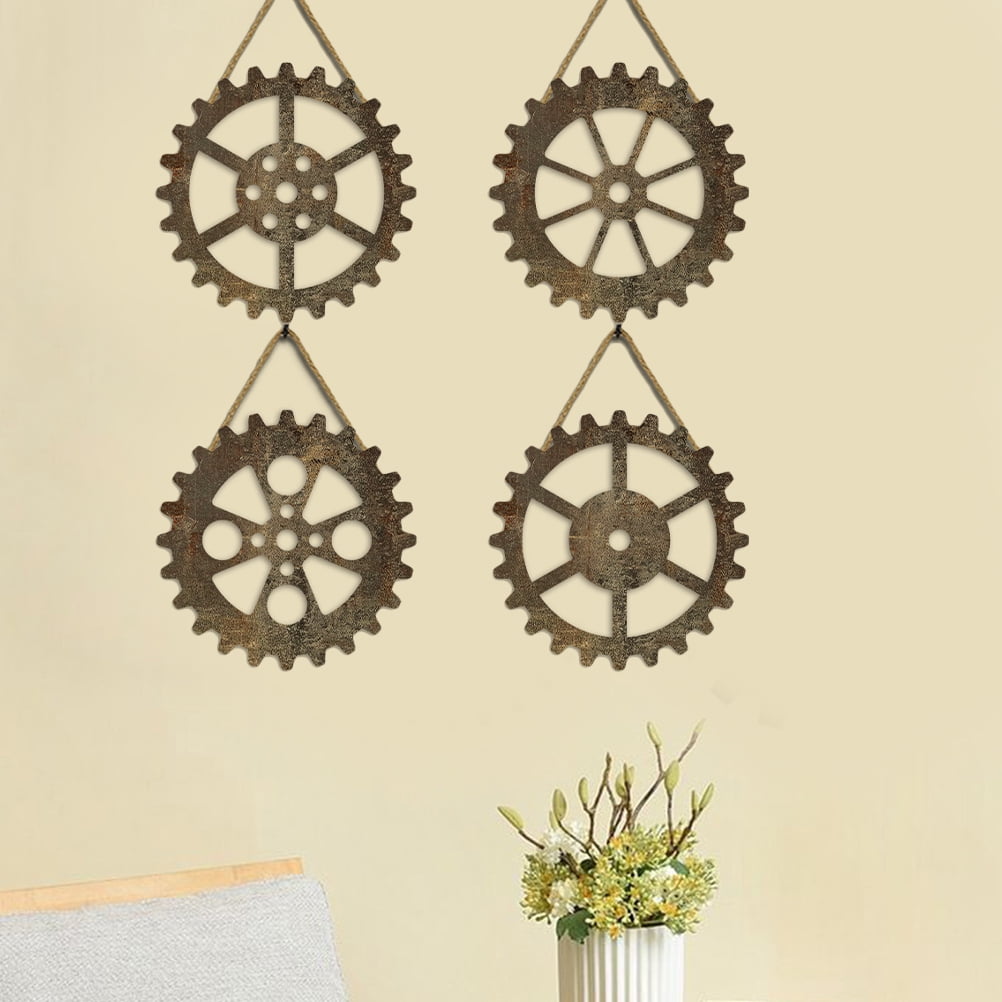 View of GOOHOCHY 4Pcs Industrial Wall Art Industrial Wall Decor Wooden Wheels ...