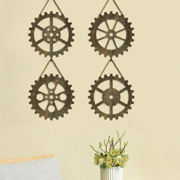 GOOHOCHY 4Pcs Industrial Wall Art Industrial Wall Decor Wooden Wheels Industrial Gear Decor Wall Gear Decor