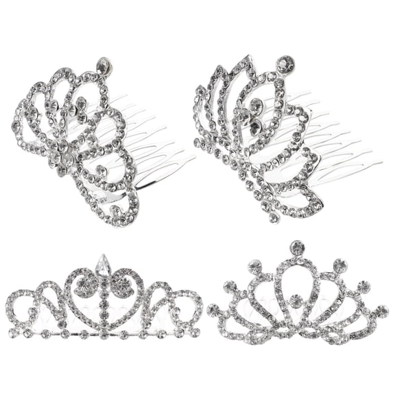 GOOHOCHY 4Pcs Rhinestone Tiara Crowns Chic Headwear for Girls Prom Accessories 2.8x2.4x1.6in