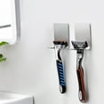 thumbnail image 1 of GOOHOCHY 4Pcs Self Stick Wall Hooks Razor Holder Hooks Waterproof Stainless Steel Silver Rectangular Modern Design, 1 of 8