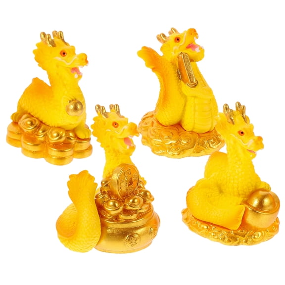 GOOHOCHY  4pcs Dragon Statue Decoration Zodiac Dragon Model Resin Craft Dragon Sculpture for Table Shelf