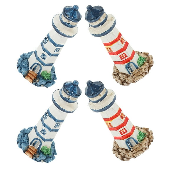 GOOHOCHY 4pcs Miniature Lighthouse Models For Ocean Theme Party Resin Lighthouse Ornaments Compact Lighthouse Statues For Nautical Decor