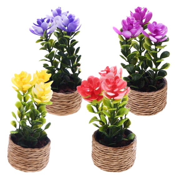 GOOHOCHY 4pcs Miniature Potted Plants Realistic Faux Flowers Desk Plants in Pot for Tabletop Office Shelf Dining Table Decoration