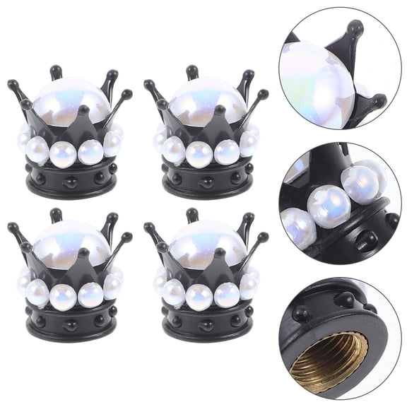 Mobutofu 4Pcs Tire Valve Caps Replacement Black ABS Copper Material with Fashionable Rhinestone Touch
