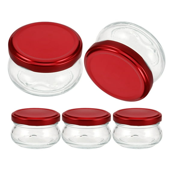 GOOHOCHY  5 Pcs Glass Yogurt Containers with Lids Small Jar Airtight Red