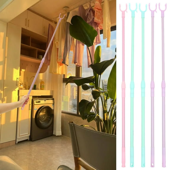 GOOHOCHY  5 Pcs Retractable Clothes Line Outdoors Telescopic Rail Reaching Rod