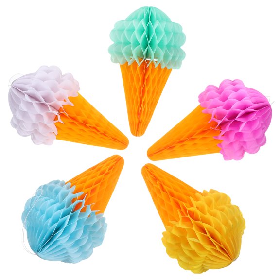 FUTUREORYY 5Pcs Flat Packed Honeycomb Ball Hanging Ornament Ice Cream Party Decor