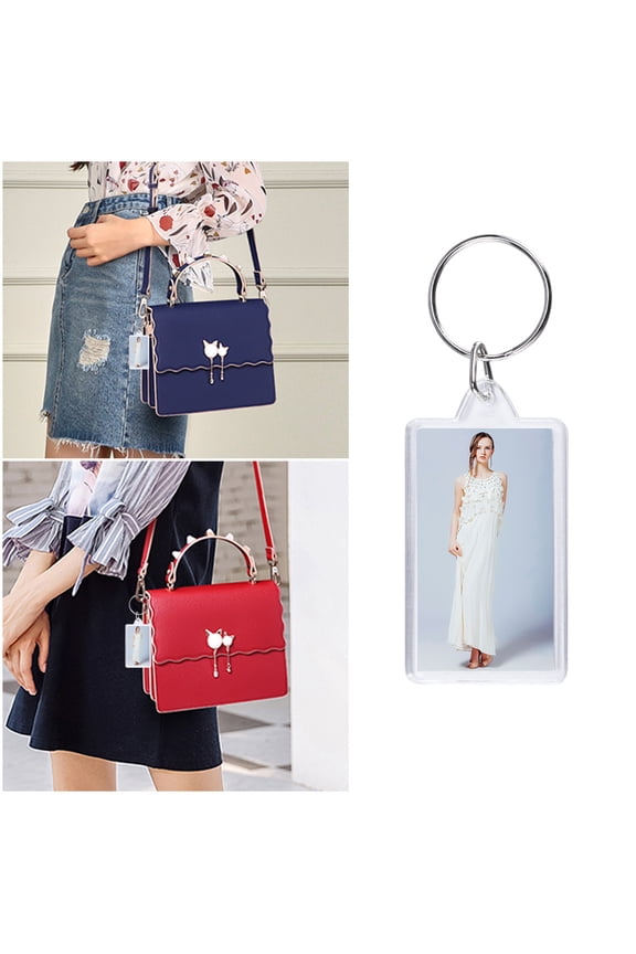 50pcs Multifunctional Acrylic Blank Insert Photo Picture Frame Split Ring Keychain(Rectangle)