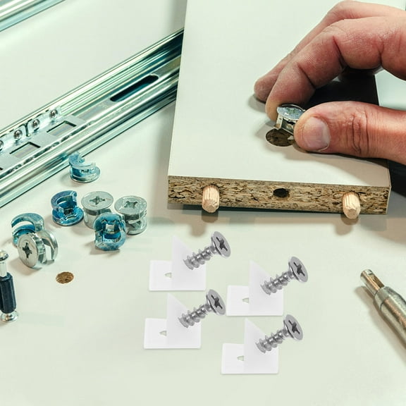 GOOHOCHY 50pcs Plastic Angle Bracket with Self-Tapping Screws for Cabinet and Wardrobe Shelves for DIY Furniture Projects and Drawer Repair Kit