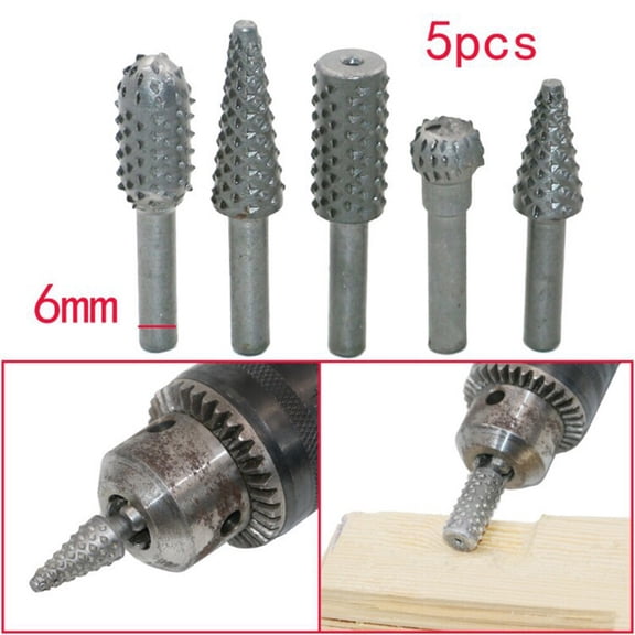 GOOHOCHY 5PCS Steel Routing Router Bits Burr Rotary Tools Suit Woodworking Carving Engraving Drilling Rotary Tools