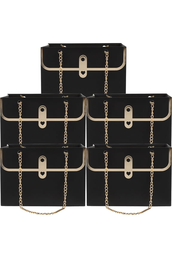 5Pcs Paper Handbags for Graduation Ceremony Home Use Black Rectangular Shopping Bag