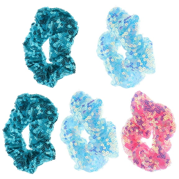 GOOHOCHY 5Pcs Sparkly Scrunchy Assorted Color Sequins Hold Hair Any Occasions