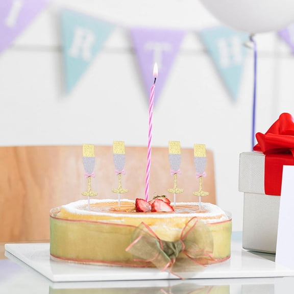 GOOHOCHY 5pcs Bowknot Glass Cake Topper Creative Chic Cake Dessert Fruit Picks Topper Decoration Party Supplies (Pink Bowknot)