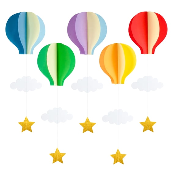 GOOHOCHY 5pcs 3D Hot Air Balloon and Cloud Hanging Decorations for Birthday, Shower, Wedding, Party Ceiling Decor