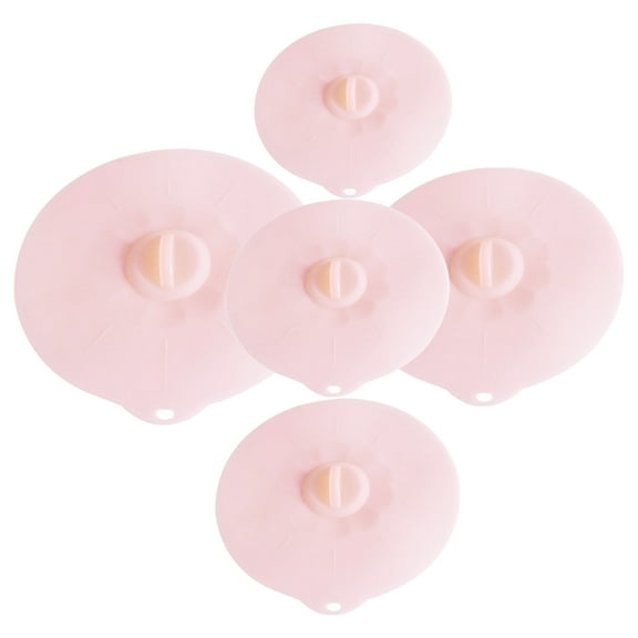 GOOHOCHY 5pcs Pot Lids Set Multifunction Silicone Bowl Cover Heat Resistant Microwave Sealed Lid (Pink)