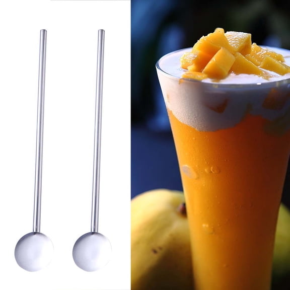 GOOHOCHY  6 Pcs/Pack Spoon Ice Stainless Steel Straw Non-toxic Straws Multifunctional