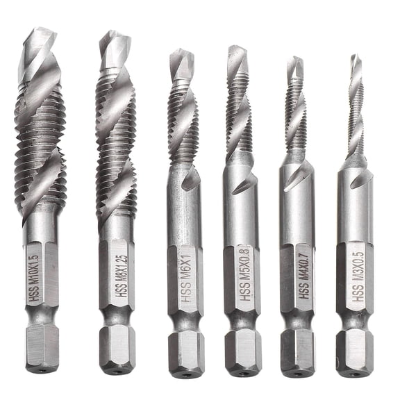 GOOHOCHY 6-Piece Metric Spiral Tap Drill Bit Set for Screw Thread Cutting and Precision Drilling