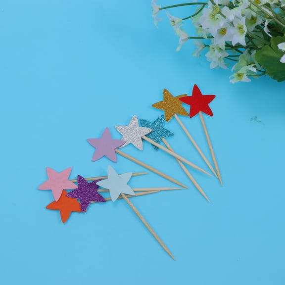 GOOHOCHY 60pcs Star Cake Topper Creative Chic Cake Dessert Fruit Picks Decoration Party Supplies (Random Color)