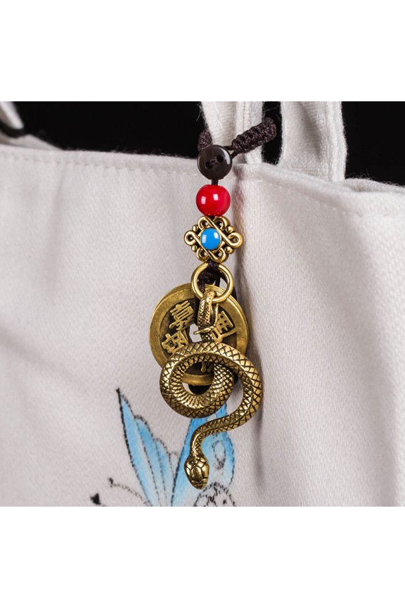 Retro Design Snake Key Pendant Multi Brass Cars Decoration 1Pcs 5.1x0.9x0.1In