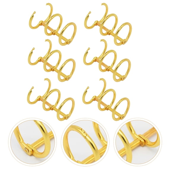 Mobutofu 6Pcs Practical Golden Binder Rings for Three Hole Loose Leaf Notebook Binding