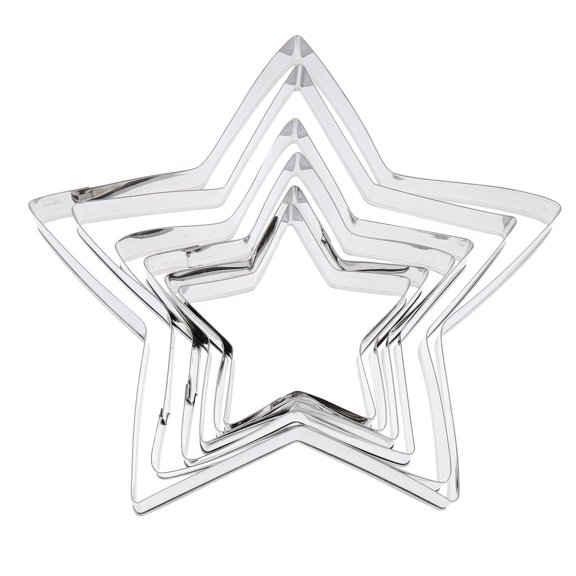 ADDHAT 6Pcs Plated Silver Stainless Biscuit Molds Five Point Star Cookie Cutters for Baking Accessories and DIY Desserts